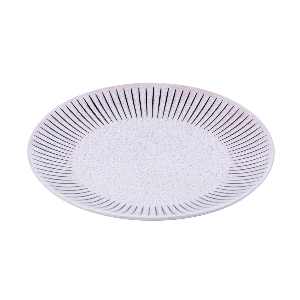 Prato Redondo em Cerâmica - Rosa com Riscas Radiais Pretas na Borda 27cm REF-299021