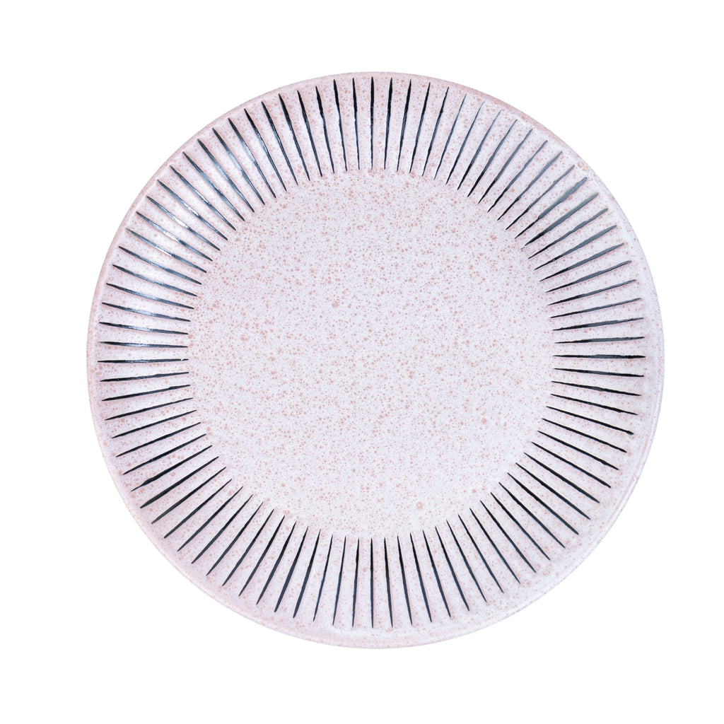 Prato Redondo em Cerâmica - Rosa com Riscas Radiais Pretas 21.5cm REF-299015