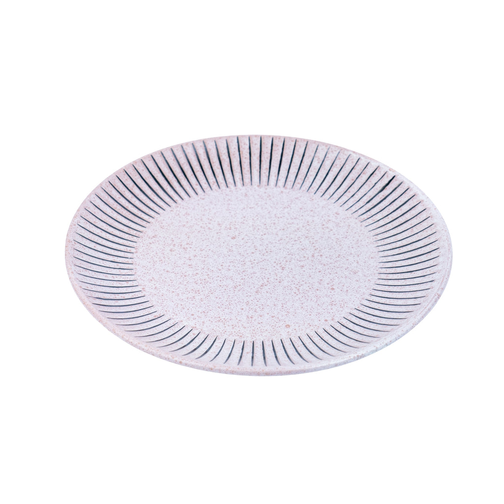 Prato Redondo em Cerâmica - Rosa com Riscas Radiais Pretas 21.5cm REF-299015