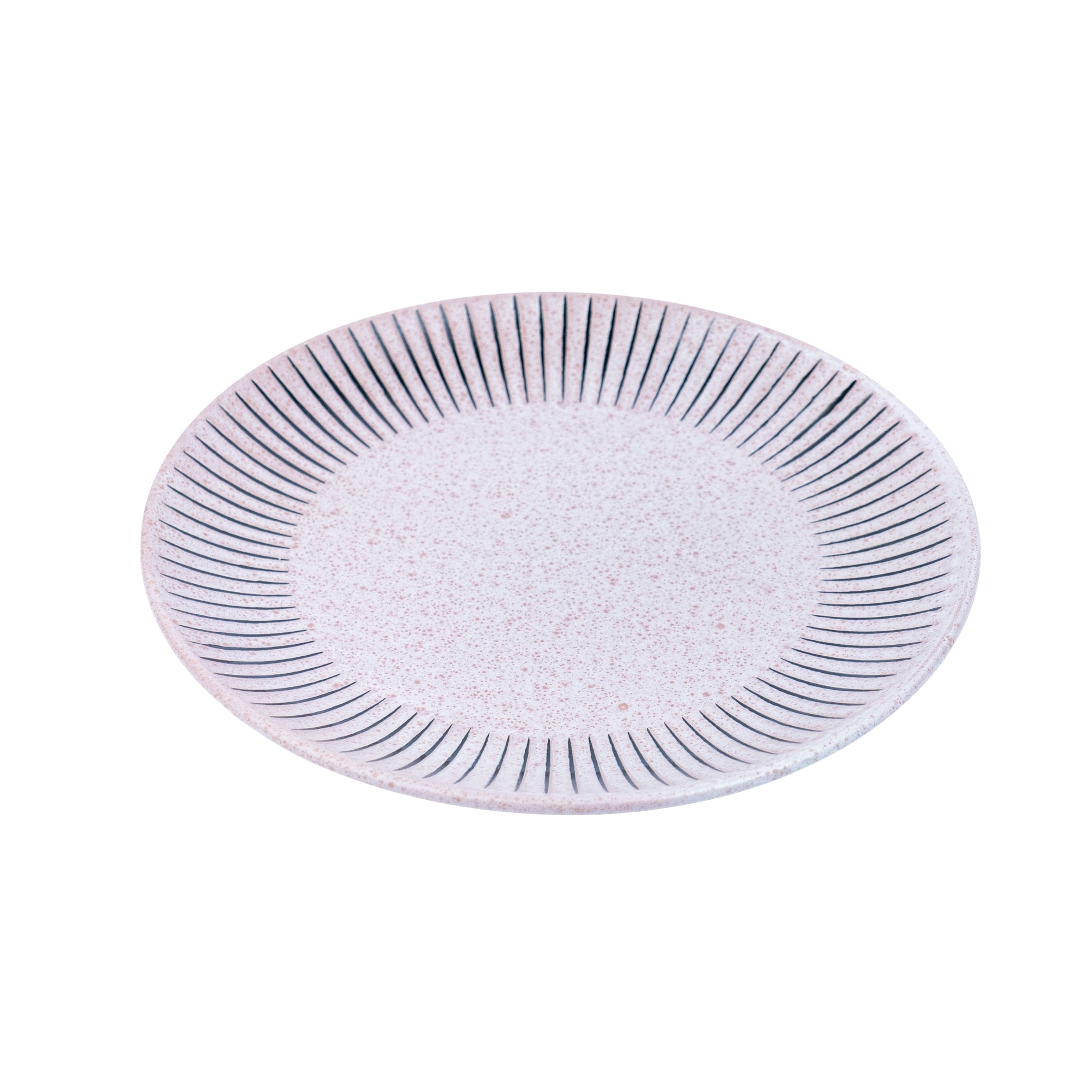 Prato Redondo em Cerâmica - Rosa com Riscas Radiais Pretas 21.5cm REF-299015