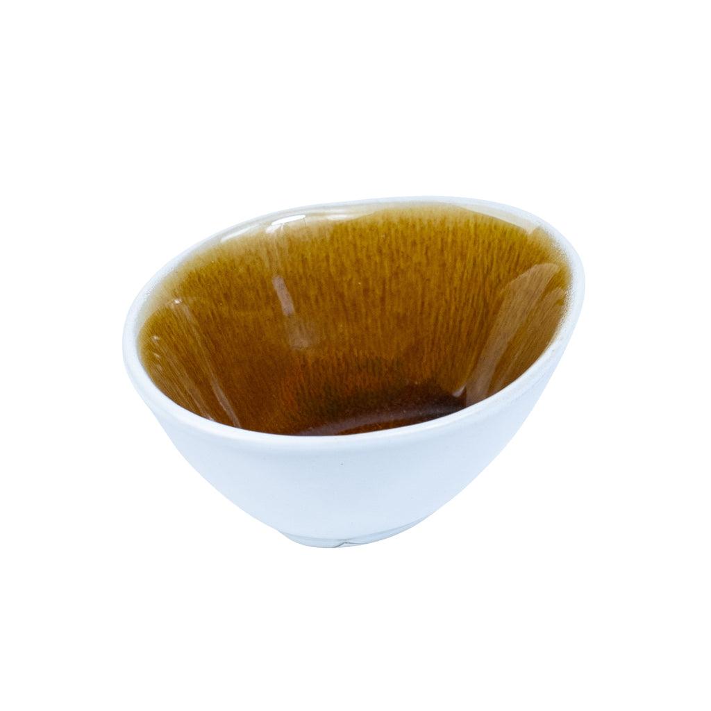 Tigela Redonda em Cerâmica - Bicolor Interior Mostarda/Verde e Exterior Branco 10.2cm REF-640005