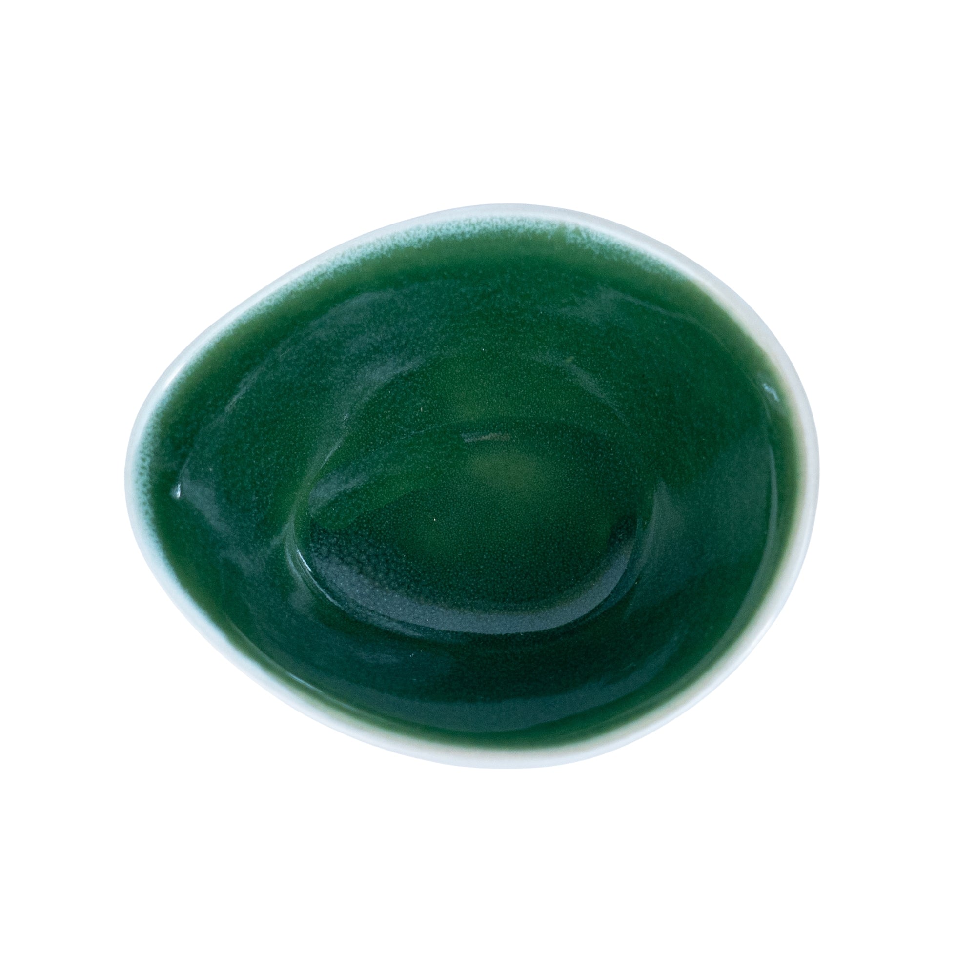 Tigela Redonda em Cerâmica - Bicolor Interior Mostarda/Verde e Exterior Branco 10.2cm REF-640005