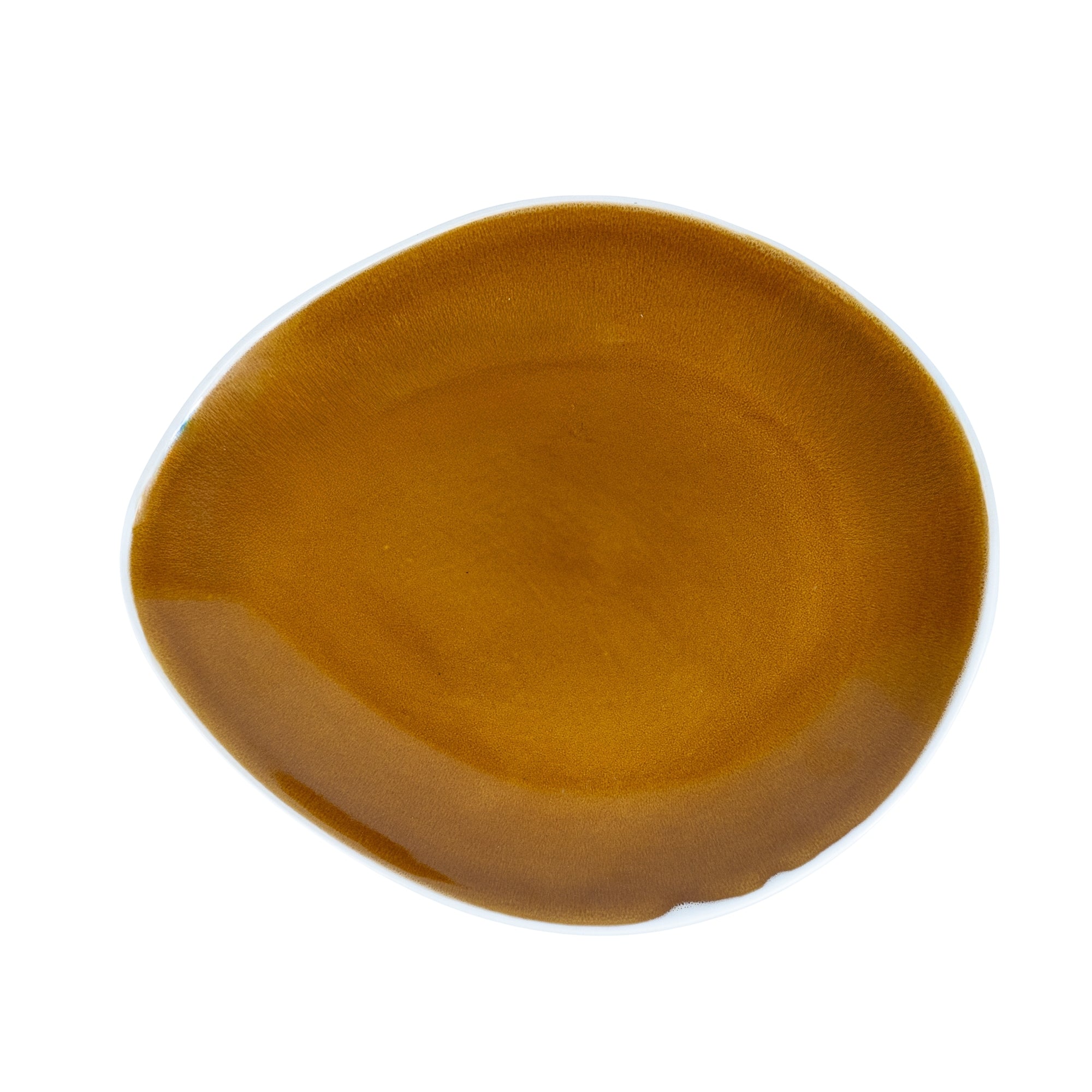 Prato Redondo Grande em Cerâmica - Bicolor Interior Mostarda/Verde e Exterior Branco 27.2cm REF-640001