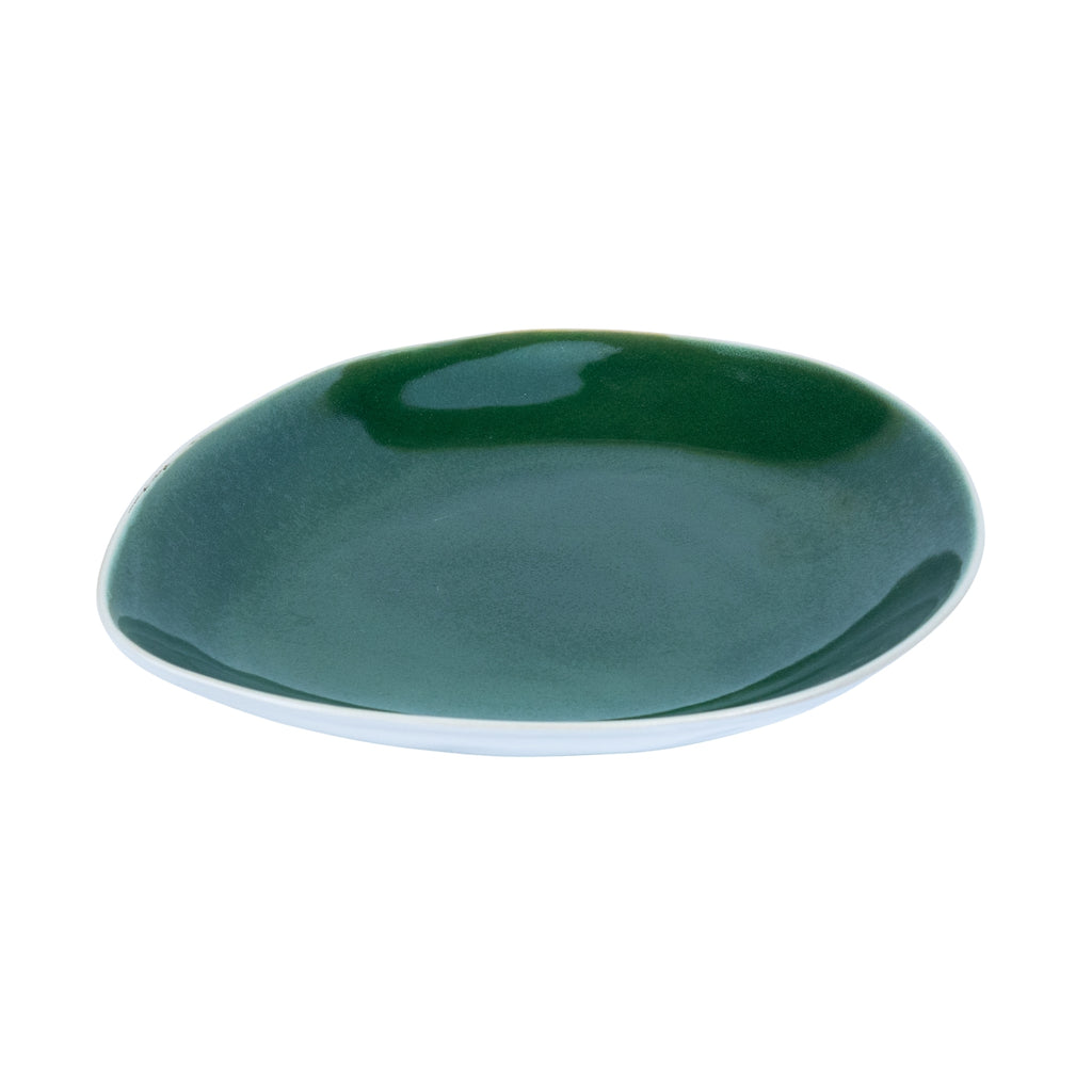 Prato Redondo Grande em Cerâmica - Bicolor Interior Mostarda/Verde e Exterior Branco 27.2cm REF-640001