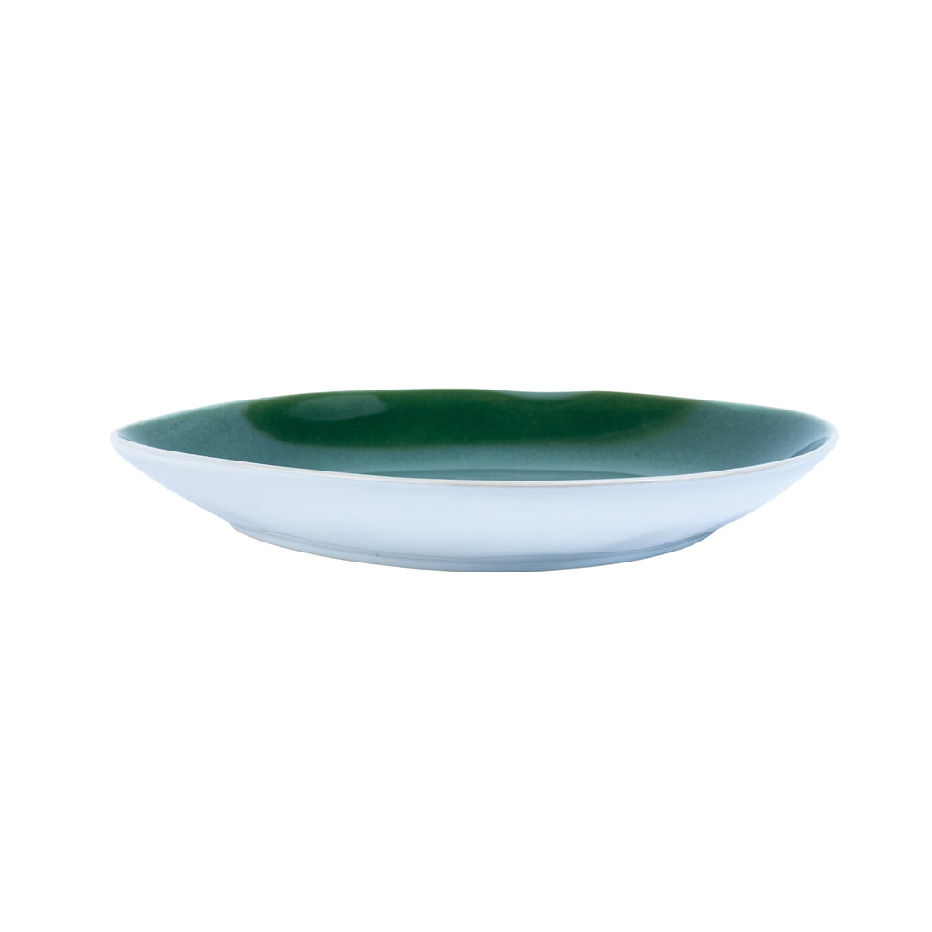 Prato Redondo Grande em Cerâmica - Bicolor Interior Mostarda/Verde e Exterior Branco 27.2cm REF-640001