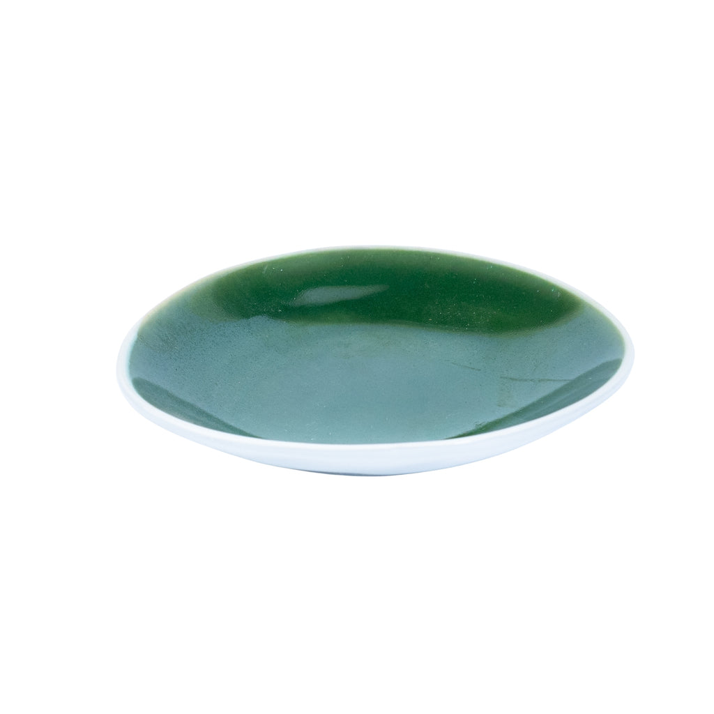 Prato Fundo Redondo em Cerâmica - Bicolor Interior Verde/Mostarda e Exterior Branco 15.2cm REF-640003