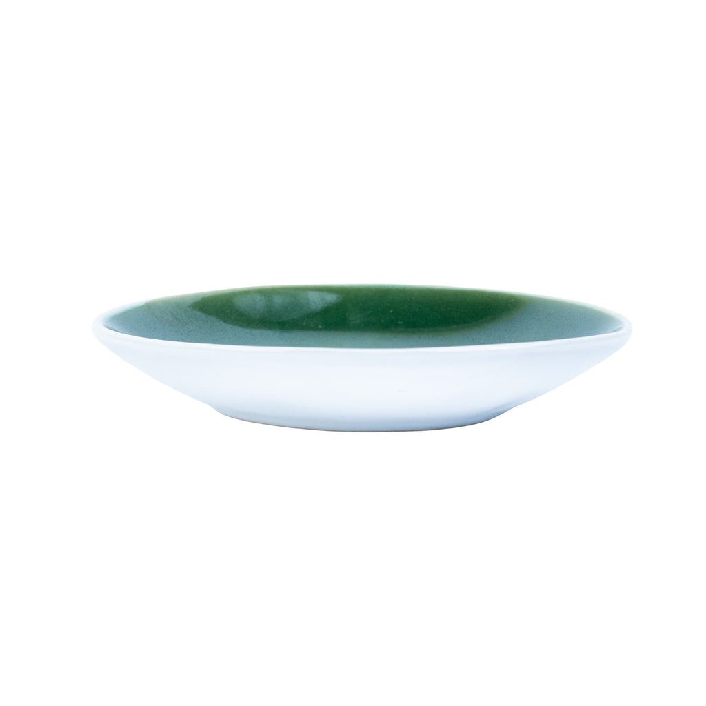 Prato Fundo Redondo em Cerâmica - Bicolor Interior Verde/Mostarda e Exterior Branco 15.2cm REF-640003