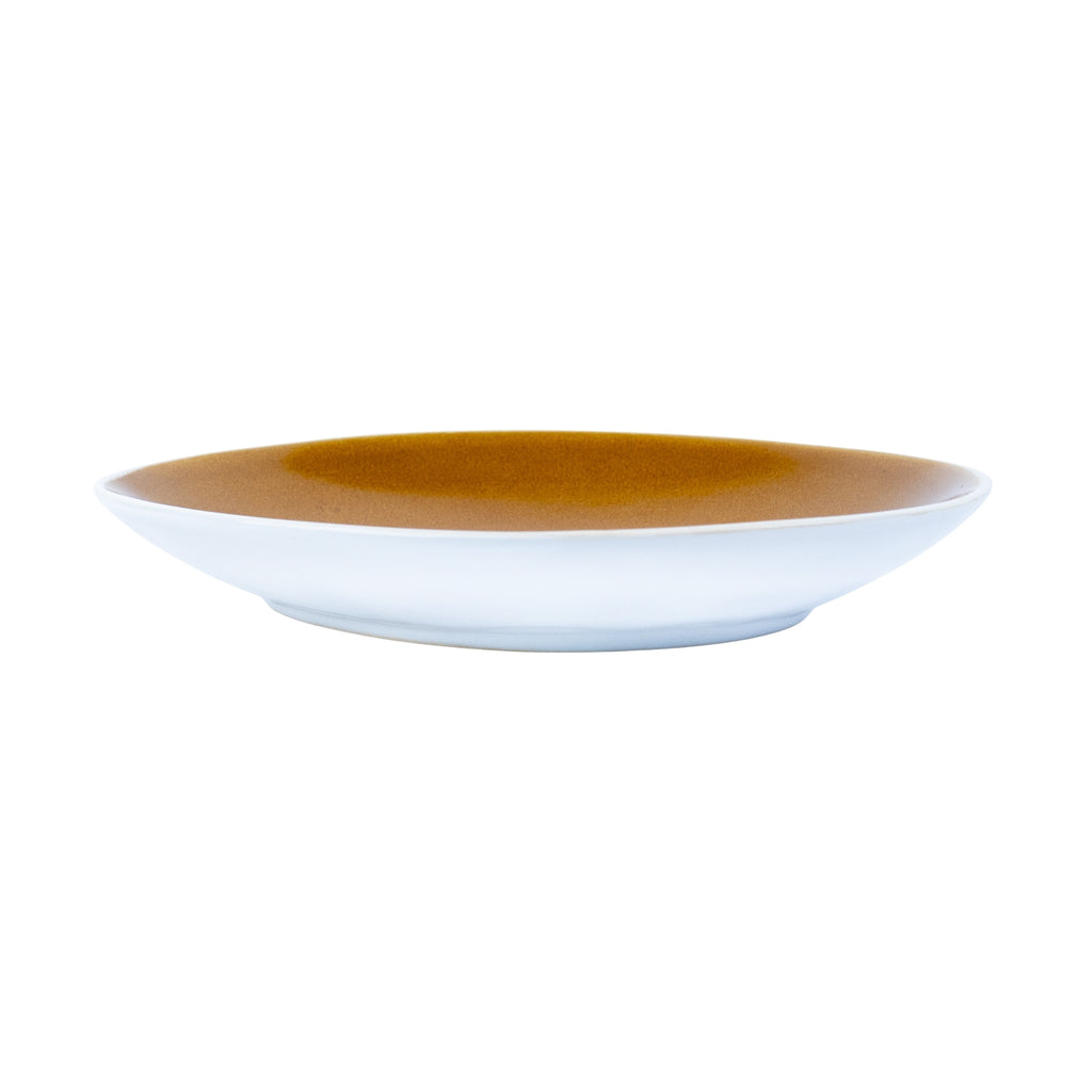 Prato Redondo Médio em Cerâmica - Bicolor Interior Mostarda/Verde e Exterior Branco 20.5cm REF-640002