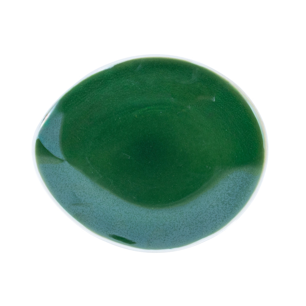 Prato Redondo Médio em Cerâmica - Bicolor Interior Mostarda/Verde e Exterior Branco 20.5cm REF-640002