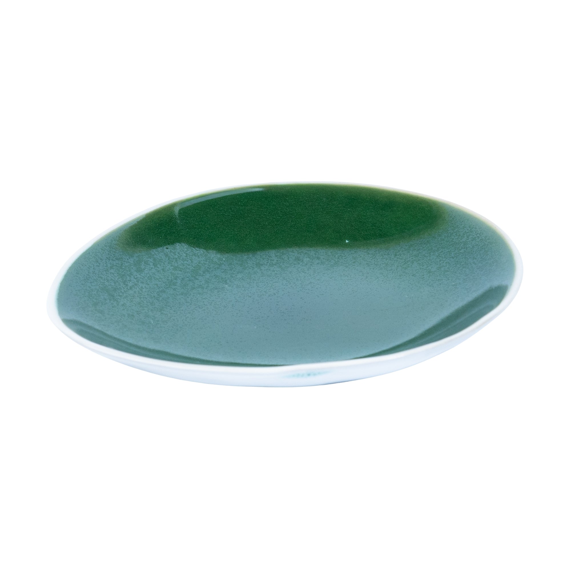 Prato Redondo Médio em Cerâmica - Bicolor Interior Mostarda/Verde e Exterior Branco 20.5cm REF-640002