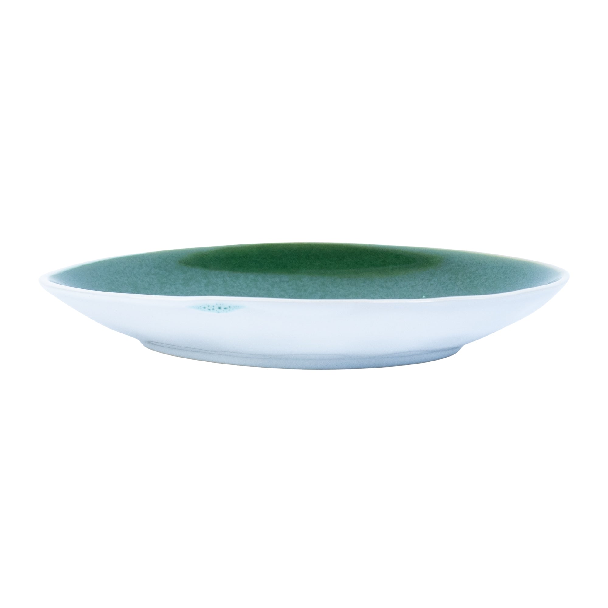 Prato Redondo Médio em Cerâmica - Bicolor Interior Mostarda/Verde e Exterior Branco 20.5cm REF-640002