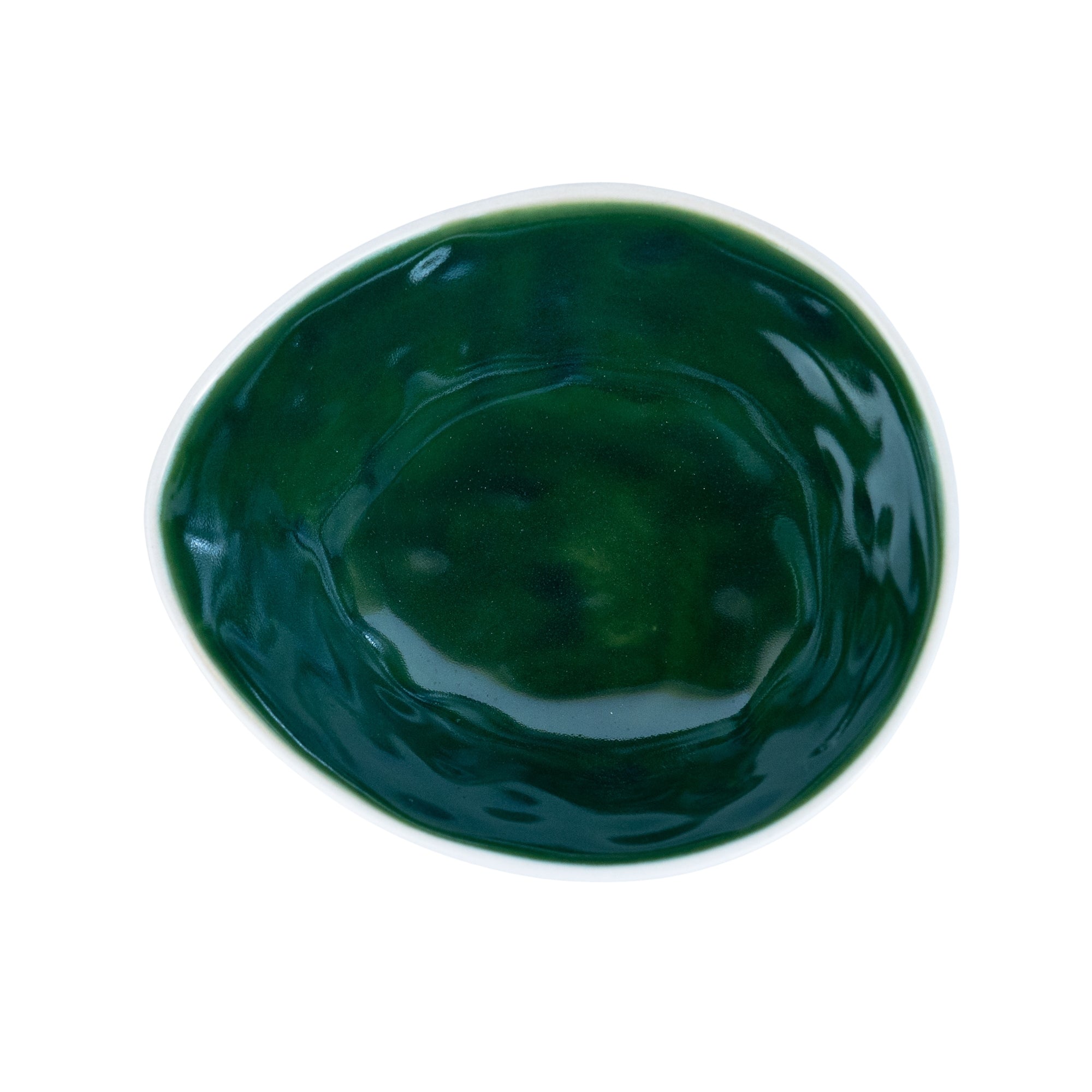 Tigela Redonda em Cerâmica - Bicolor Interior Mostarda/Verde e Exterior Branco 14.8cm REF-640004