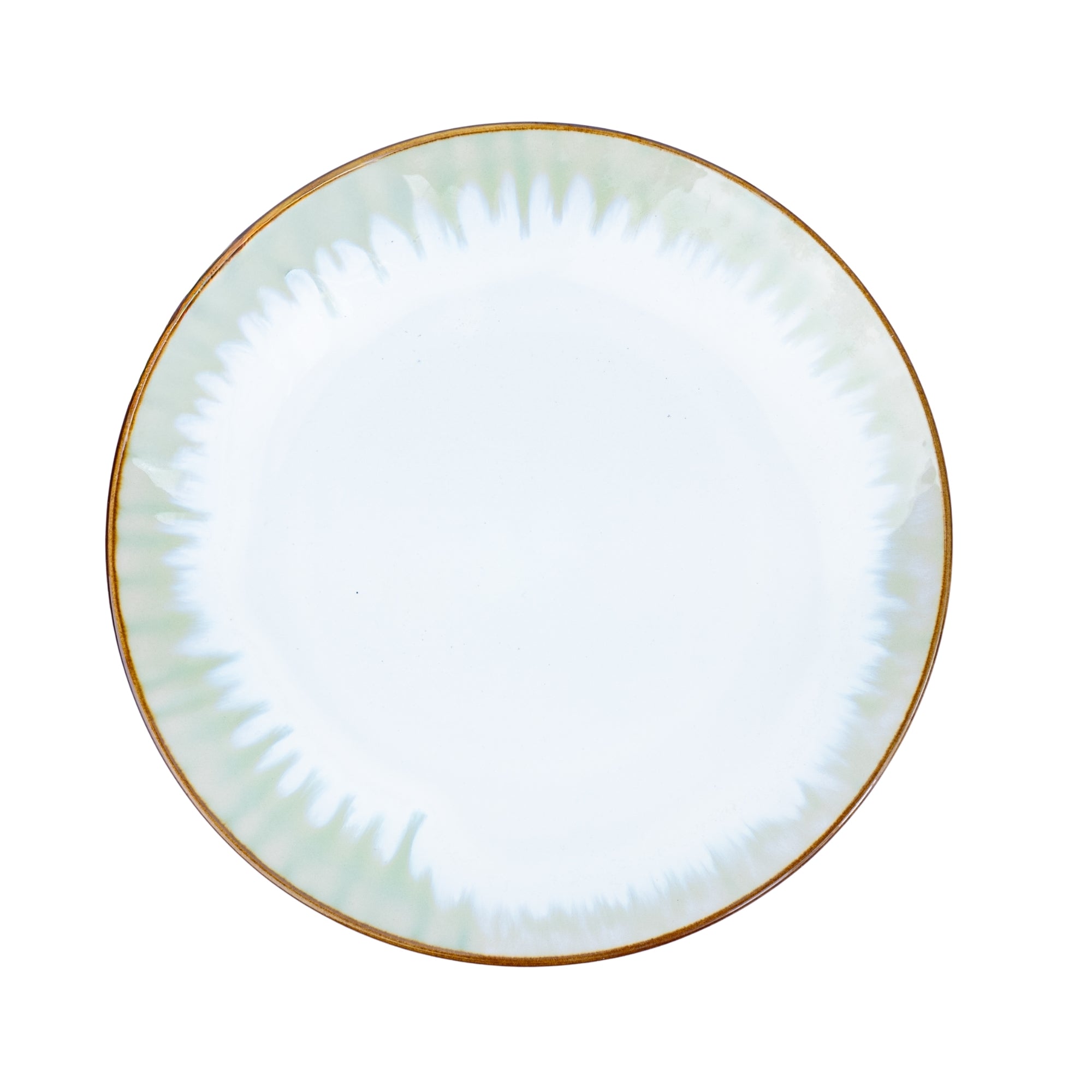 Prato Redondo Médio em Cerâmica - Branco com Detalhes Verdes Radiantes 21cm REF-602003