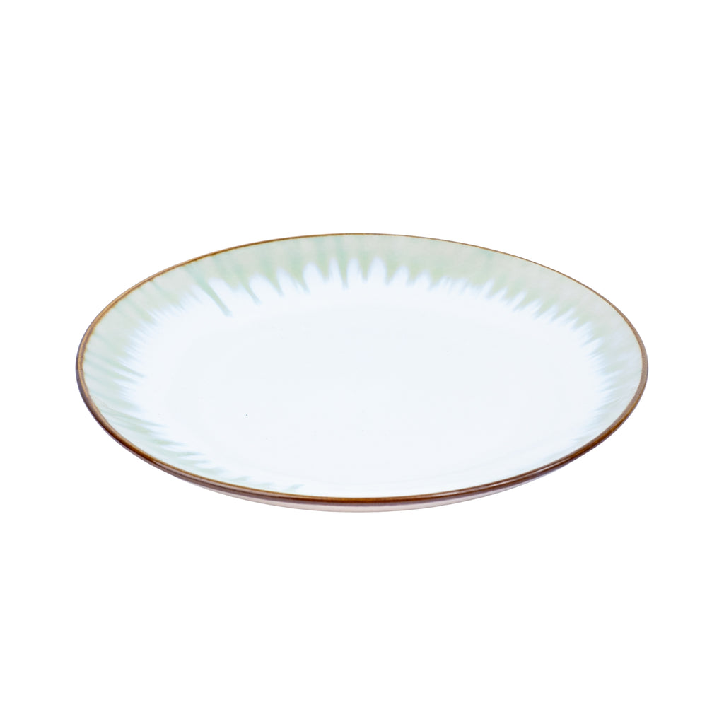 Prato Redondo Médio em Cerâmica - Branco com Detalhes Verdes Radiantes 21cm REF-602003