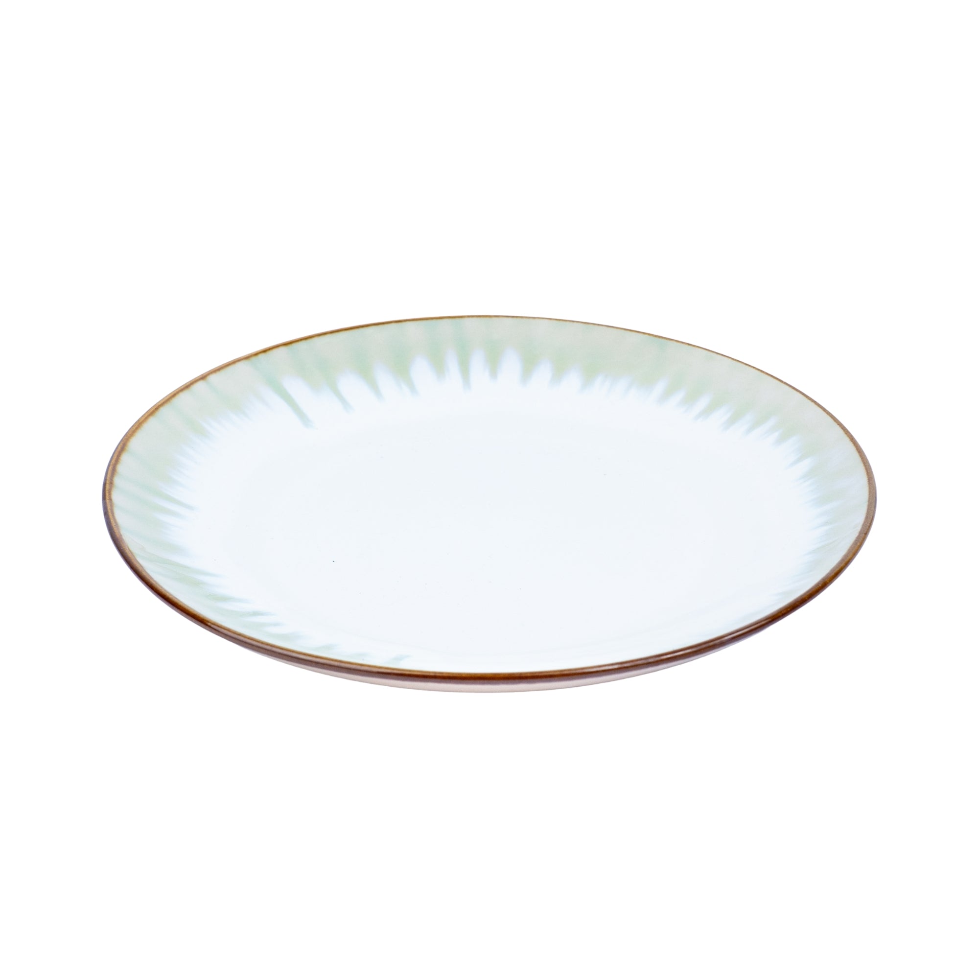 Prato Redondo Médio em Cerâmica - Branco com Detalhes Verdes Radiantes 21cm REF-602003