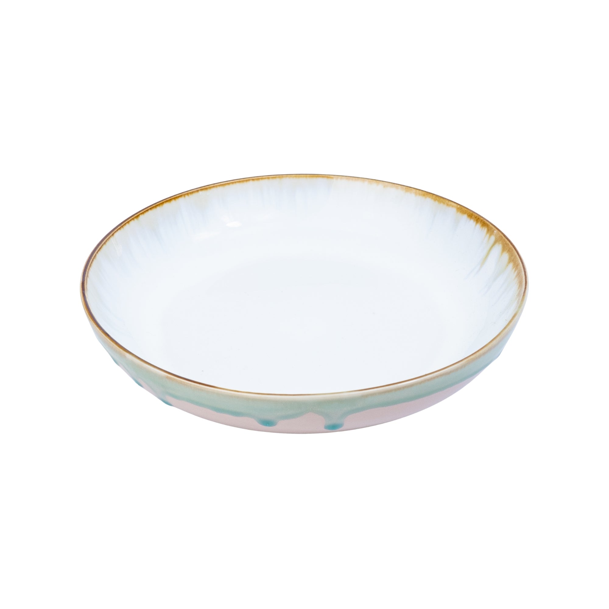 Prato Redondo Médio em Cerâmica - Branco com Detalhes Verde e Rosa 21.5cm REF-602002