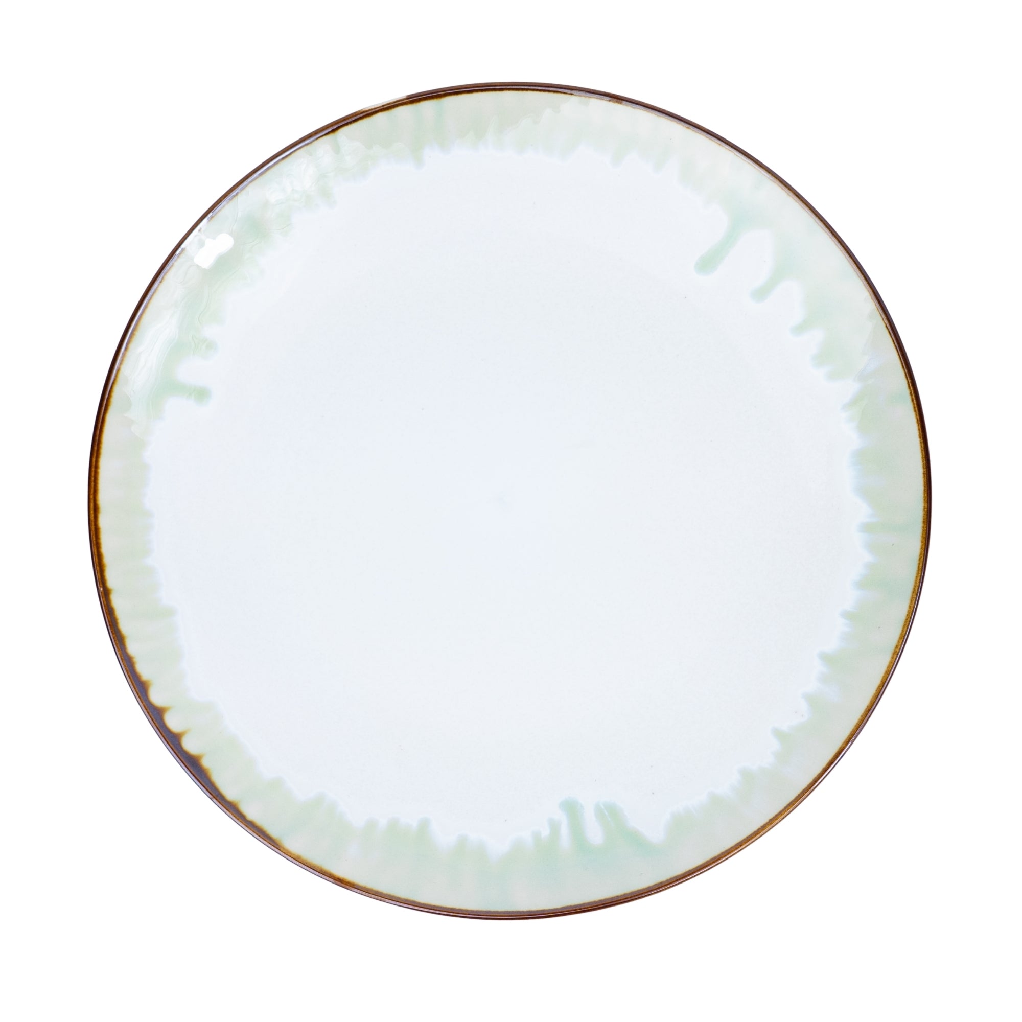 Prato Redondo Grande em Cerâmica - Branco com Detalhes Verdes 25cm REF-602001