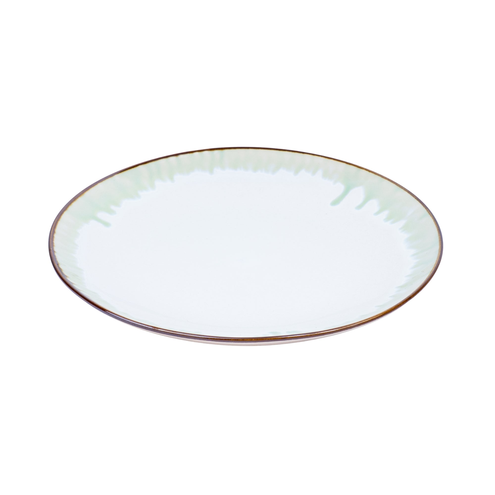 Prato Redondo Grande em Cerâmica - Branco com Detalhes Verdes 25cm REF-602001