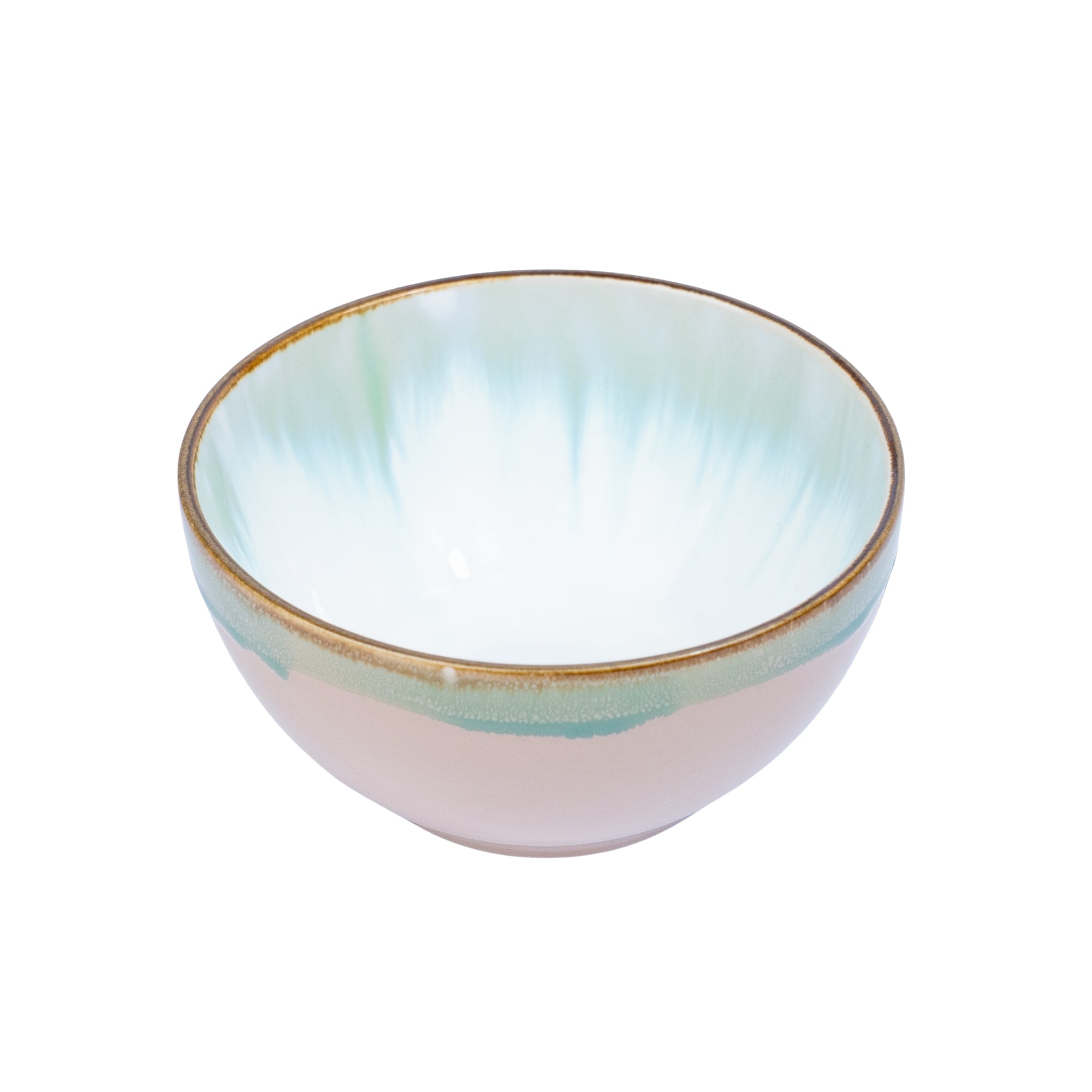 Tigela Redonda em Cerâmica - Interior Verde Água e Exterior Rosa 12x6cm REF-602004