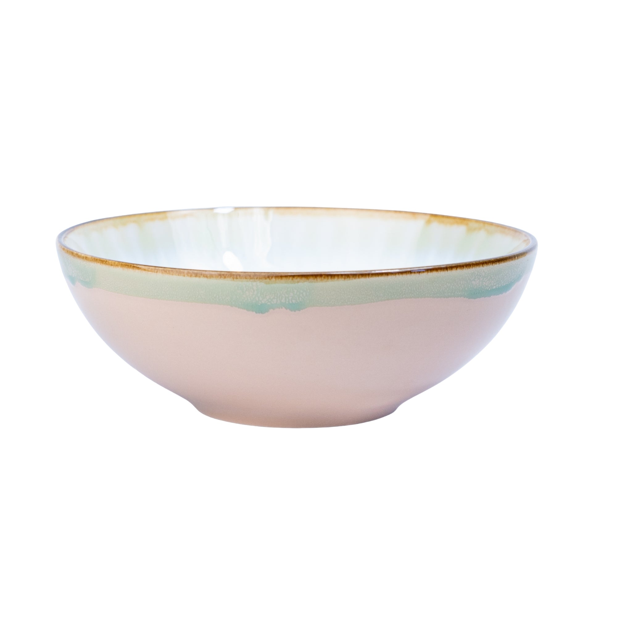 Tigela Redonda em Cerâmica - Interior Verde Água e Exterior Rosa 16.5x6cm REF-602007