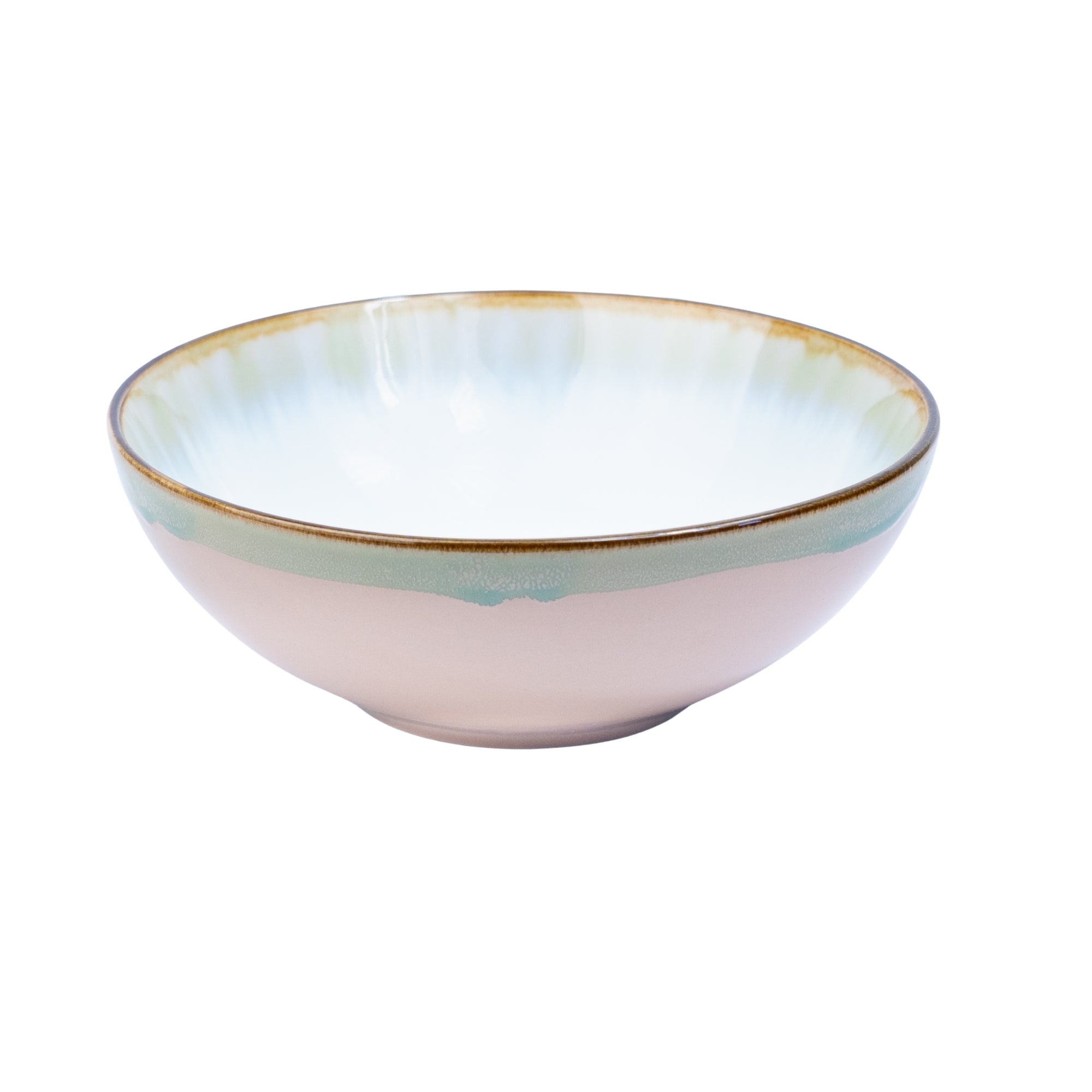 Tigela Redonda em Cerâmica - Interior Verde Água e Exterior Rosa 16.5x6cm REF-602007