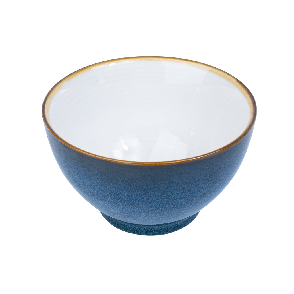 Tigela Redonda em Cerâmica - Interior Branco e Exterior Azul Petróleo 13.5cm REF-604004