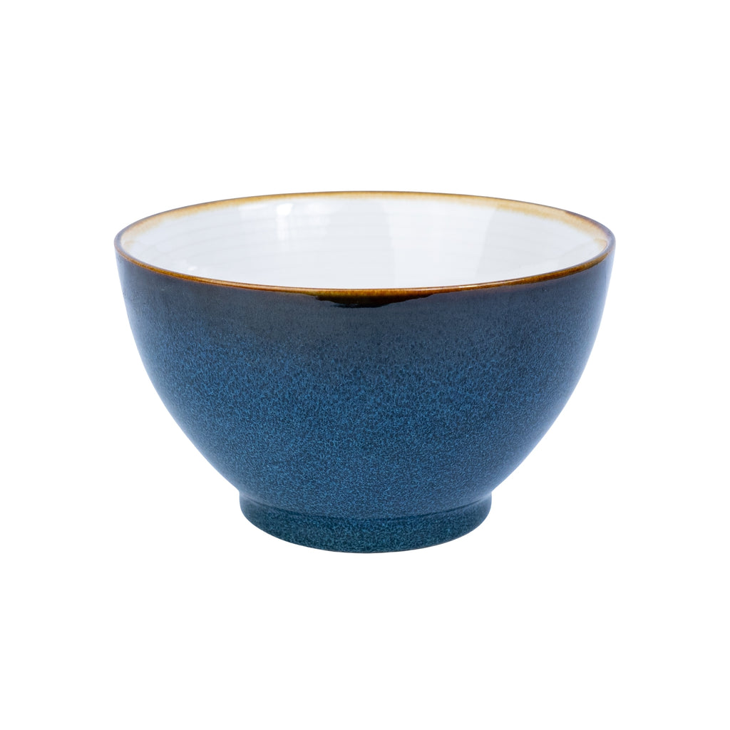 Tigela Redonda em Cerâmica - Interior Branco e Exterior Azul Petróleo 13.5cm REF-604004