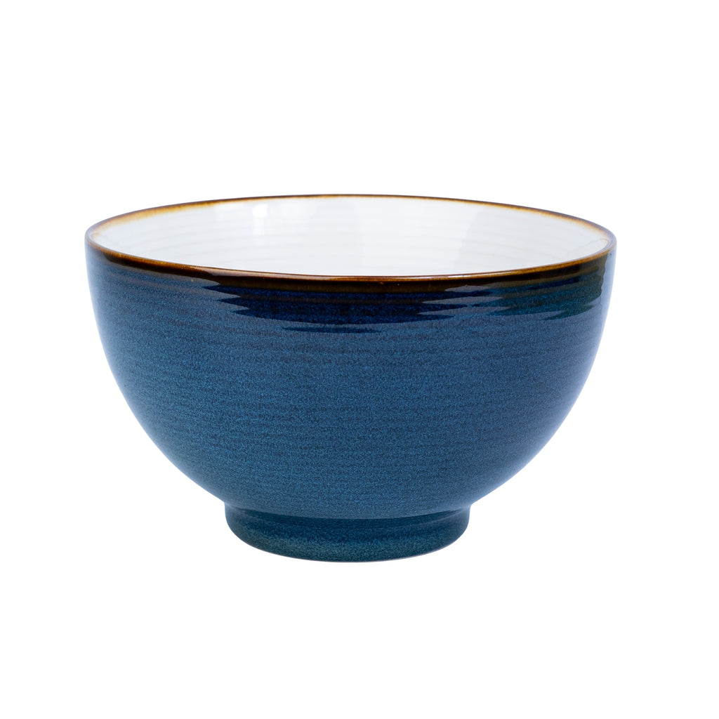 Tigela Redonda em Cerâmica - Interior Branco e Exterior Azul Petróleo 15.5cm REF-604005