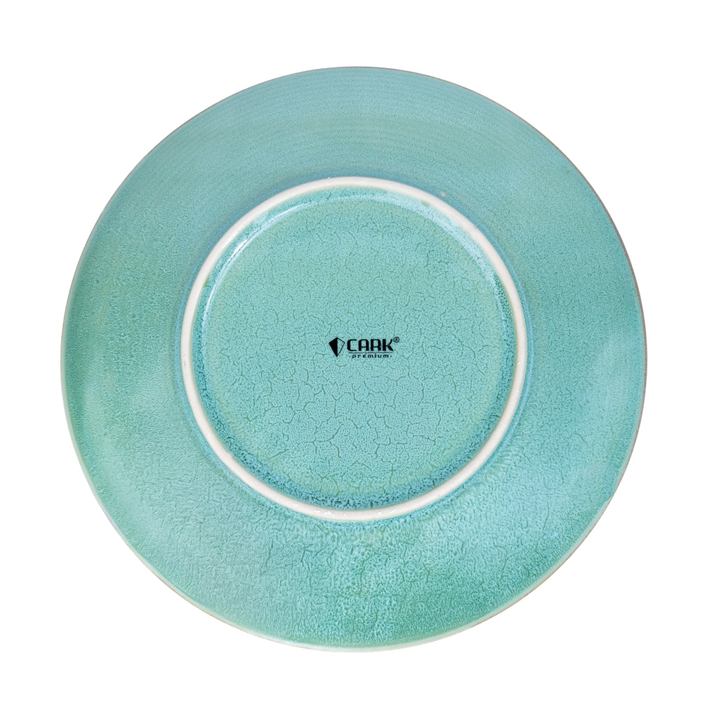 Prato Redondo Médio em Cerâmica - Turquesa com Borda Dourada 21.5cm REF-603003