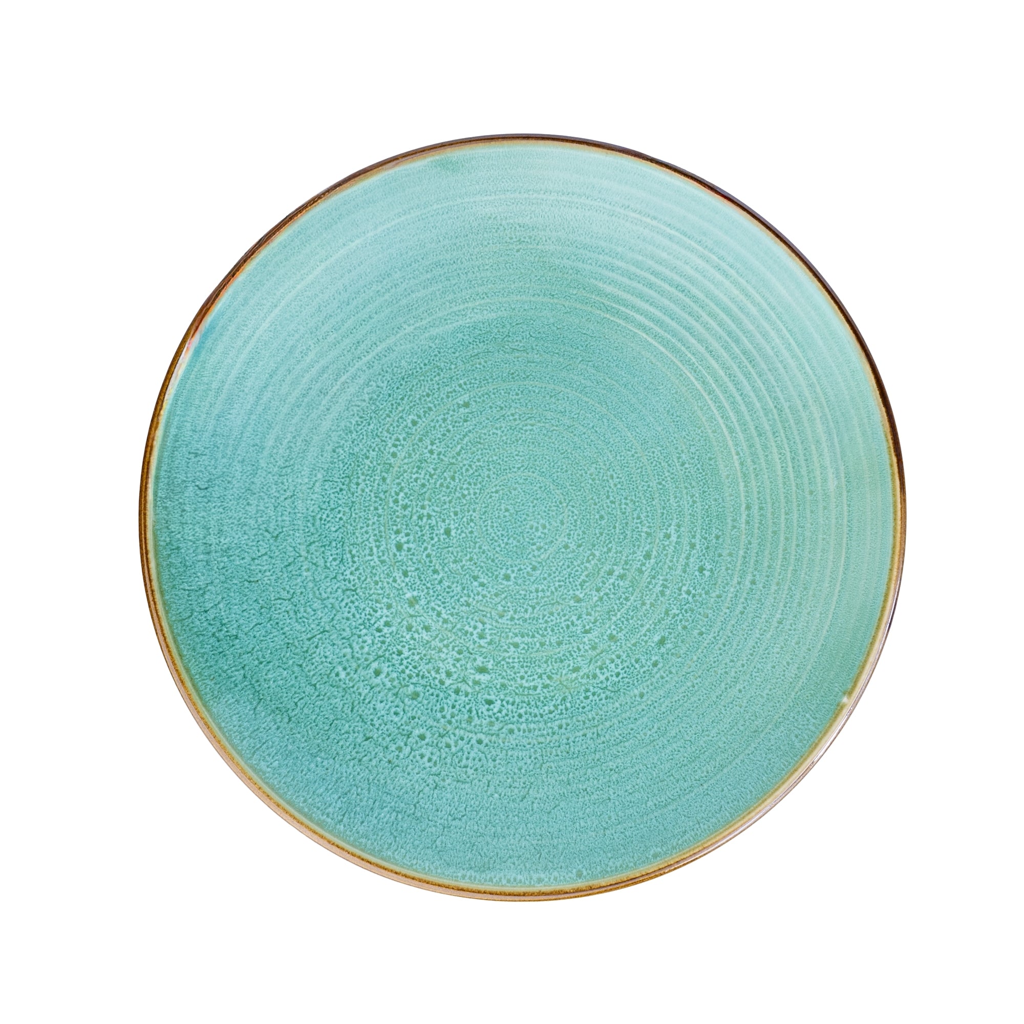 Prato Redondo Médio em Cerâmica - Turquesa com Borda Dourada 21.5cm REF-603003