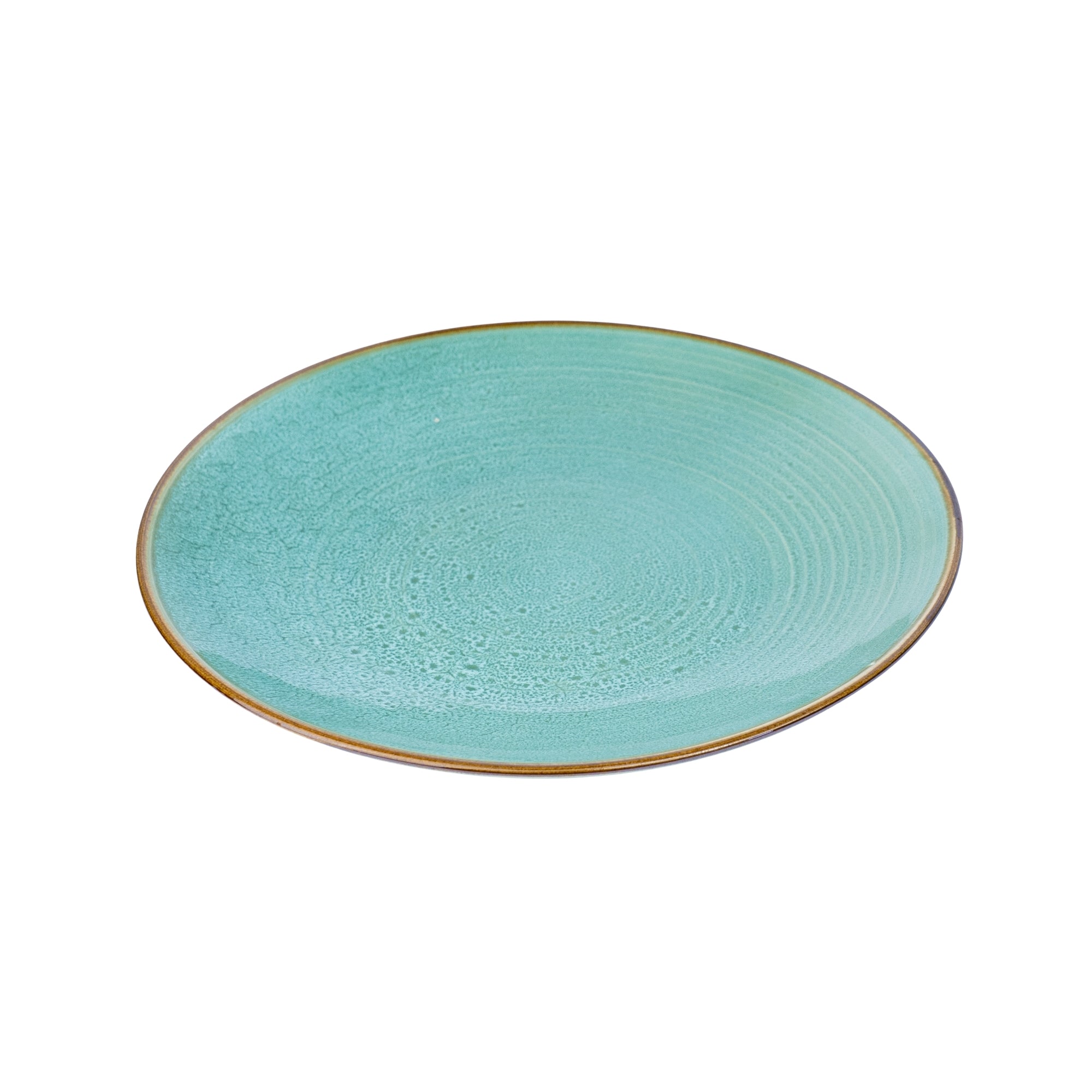 Prato Redondo Médio em Cerâmica - Turquesa com Borda Dourada 21.5cm REF-603003