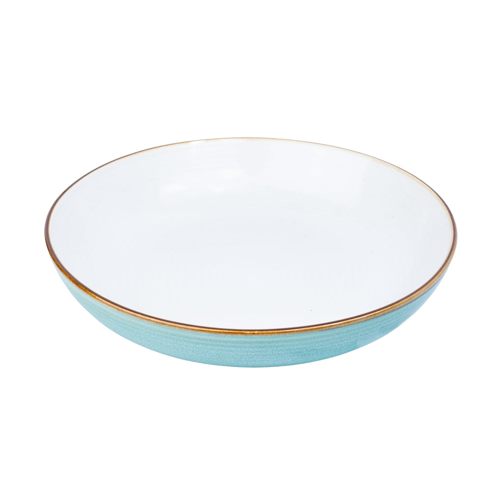 Prato Fundo Redondo em Cerâmica - Interior Branco e Exterior Turquesa 22cm REF-603002
