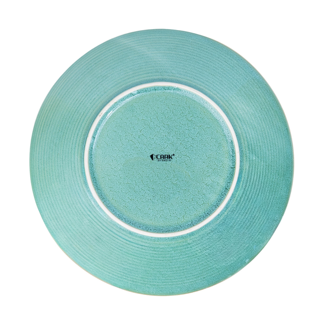 Prato Oval em Cerâmica - Turquesa com Borda Dourada 28cm REF-603001