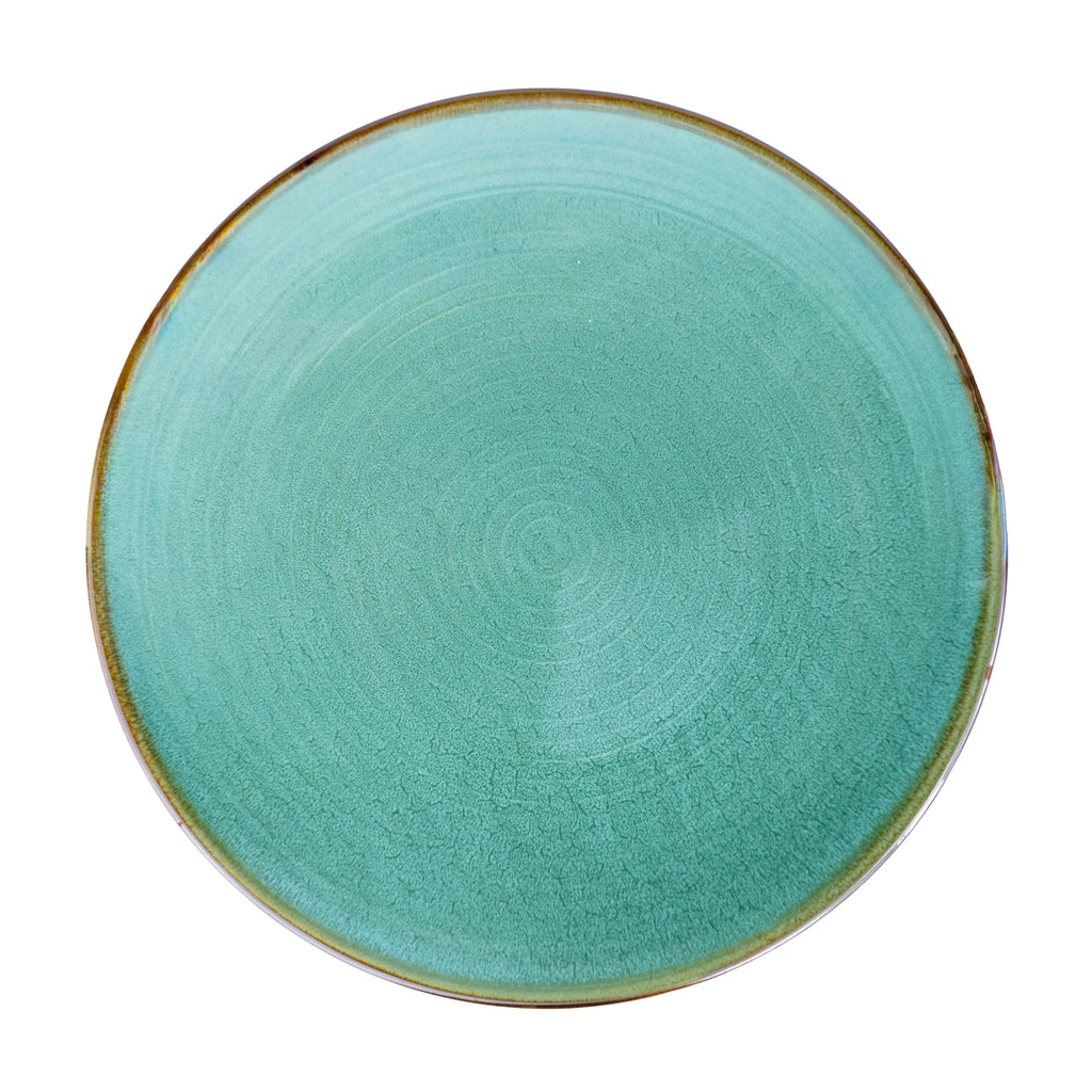 Prato Oval em Cerâmica - Turquesa com Borda Dourada 28cm REF-603001