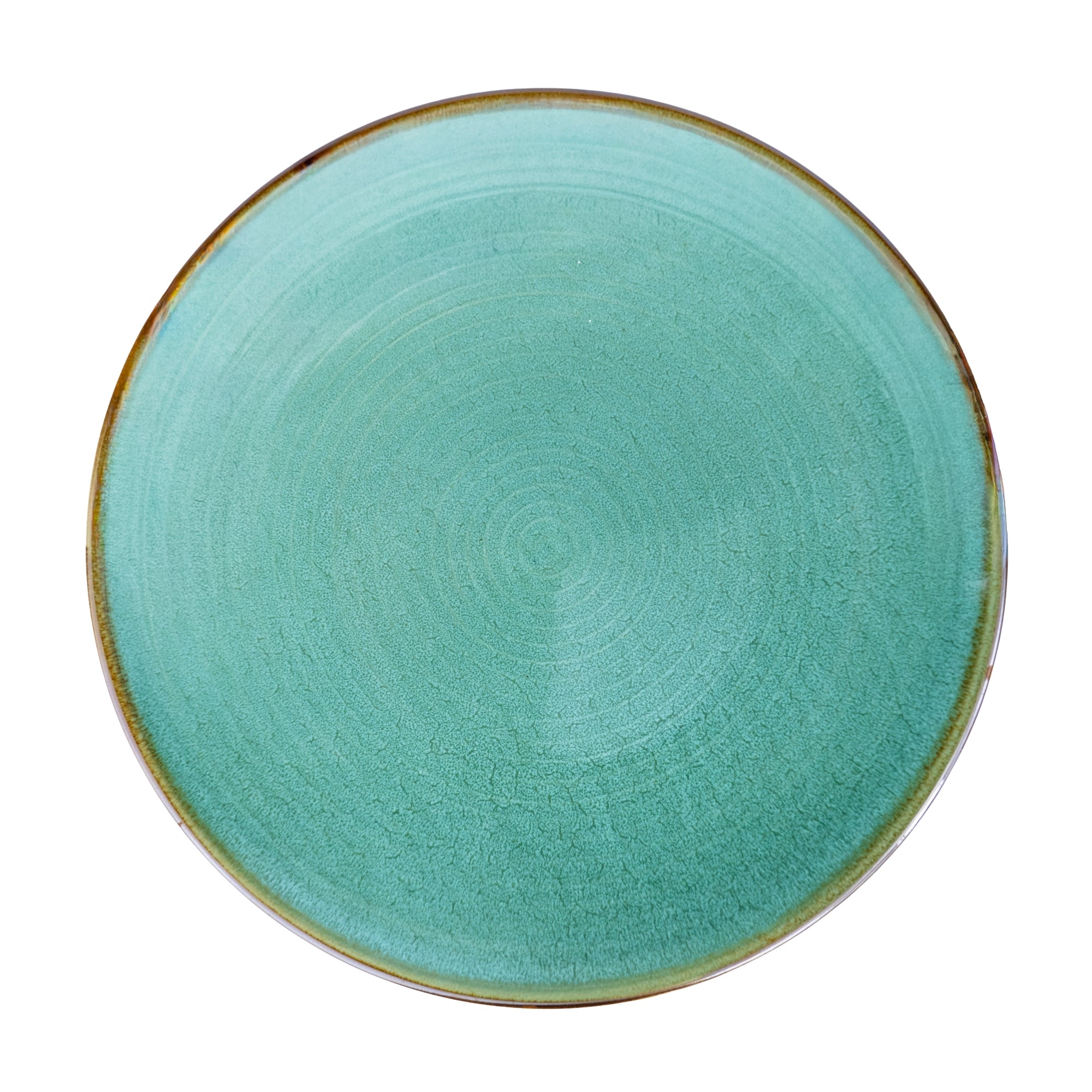 Prato Oval em Cerâmica - Turquesa com Borda Dourada 28cm REF-603001