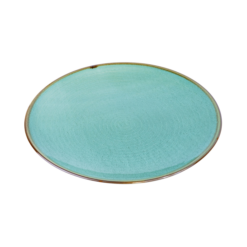Prato Oval em Cerâmica - Turquesa com Borda Dourada 28cm REF-603001