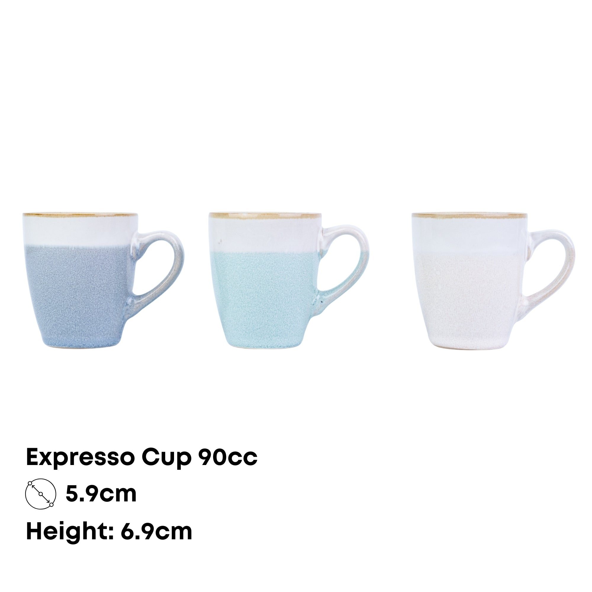 Chávena de Espresso 90cc Bicolor com Acabamento Dourado - 3 Cores REF-207012