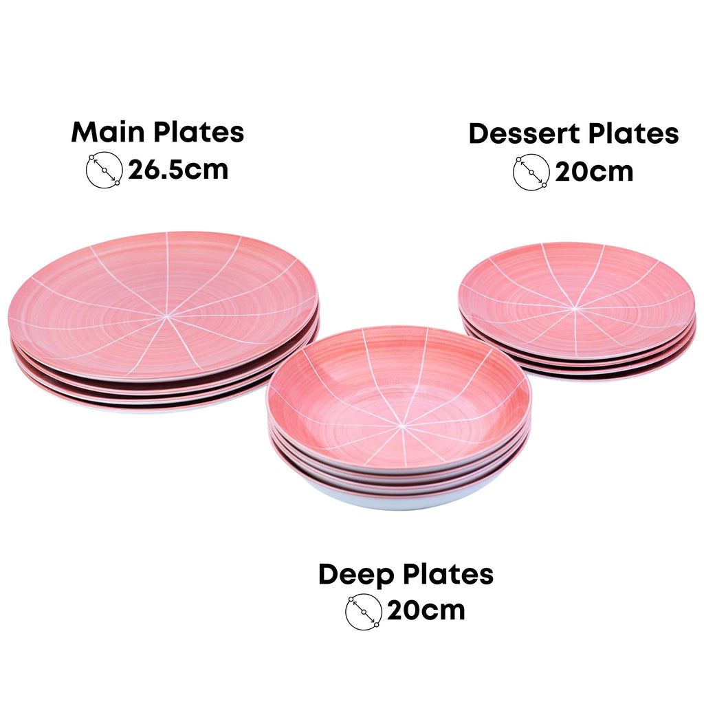 Conjunto de Louça 12 Peças com Padrão Radial - Rosa (4 Pessoas)REF-807006