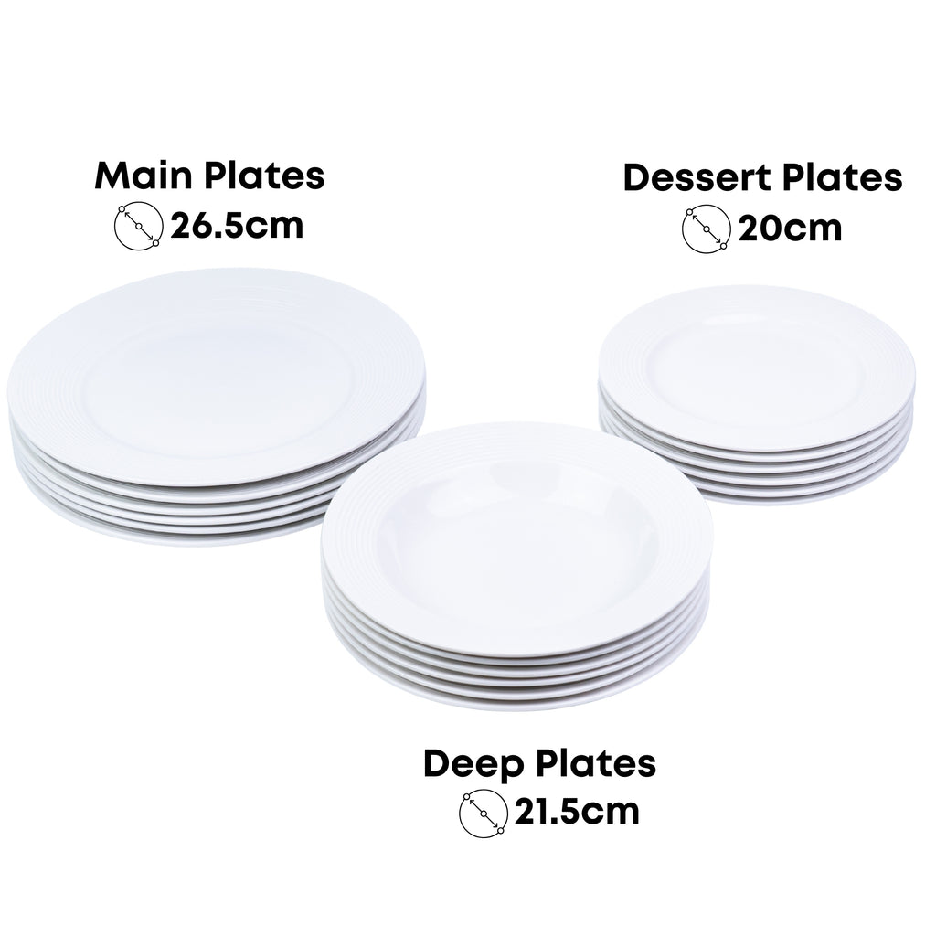 Conjunto de Louça 18 Peças com Textura em Relevo - Branco Puro (6 Pessoas) REF-809002