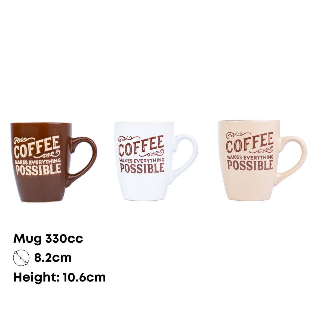 Caneca de Cerâmica 330cc "Coffee Makes Everything Possible" - 3 Cores Disponíveis REF-207004