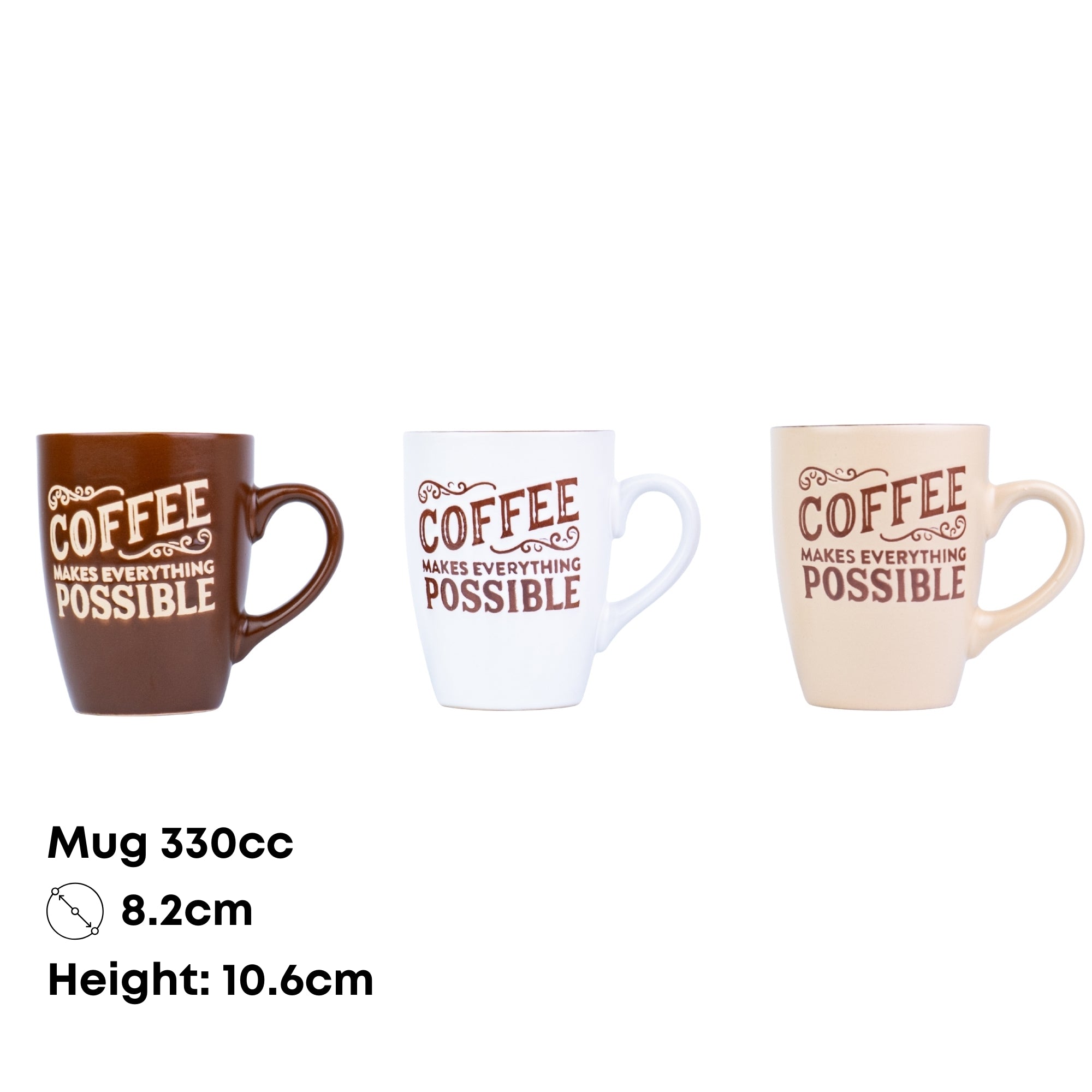 Caneca de Cerâmica 330cc "Coffee Makes Everything Possible" - 3 Cores Disponíveis REF-207004