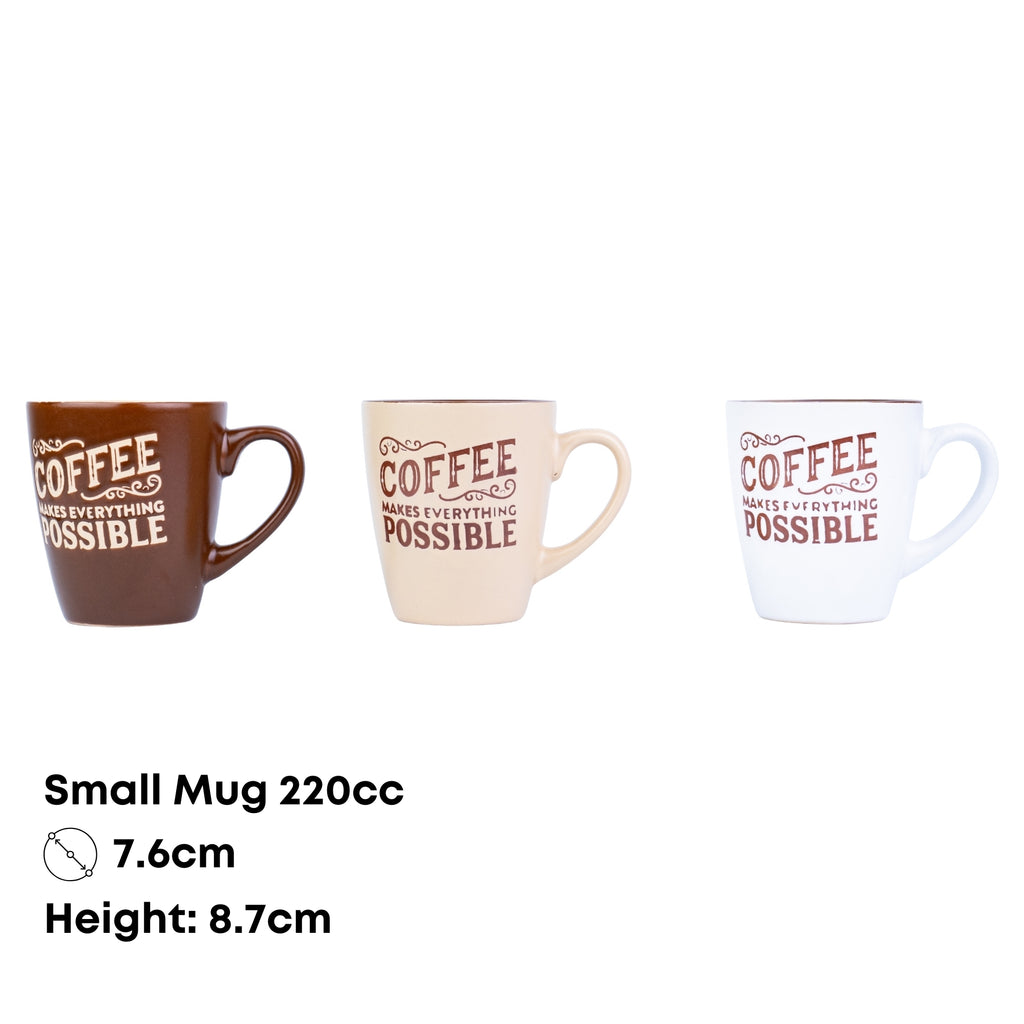 Caneca Pequena de Cerâmica 220cc "Coffee Makes Everything Possible" - 3 Cores REF-207005