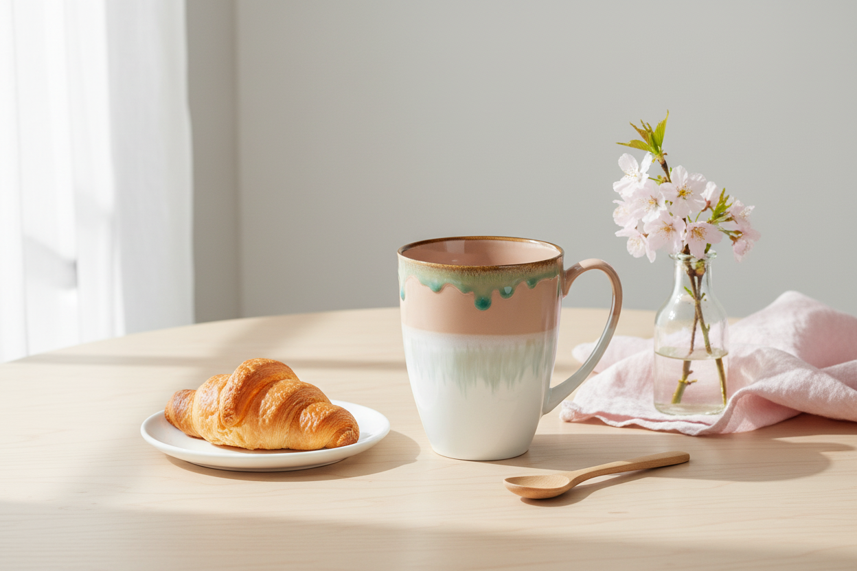 Cenário elegante com caneca tricolor pastel