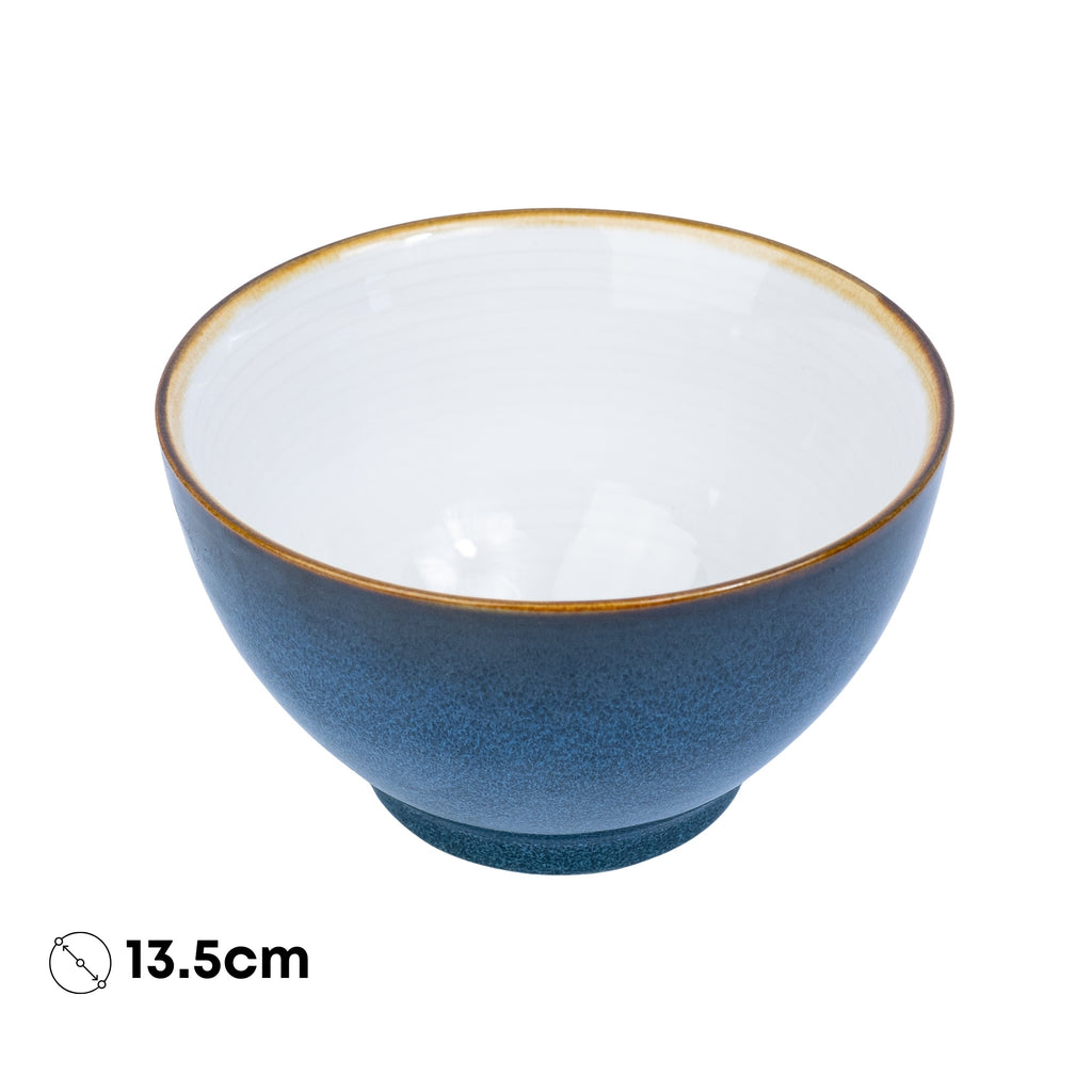 Tigela Redonda em Cerâmica - Interior Branco e Exterior Azul Petróleo 13.5cm REF-604004