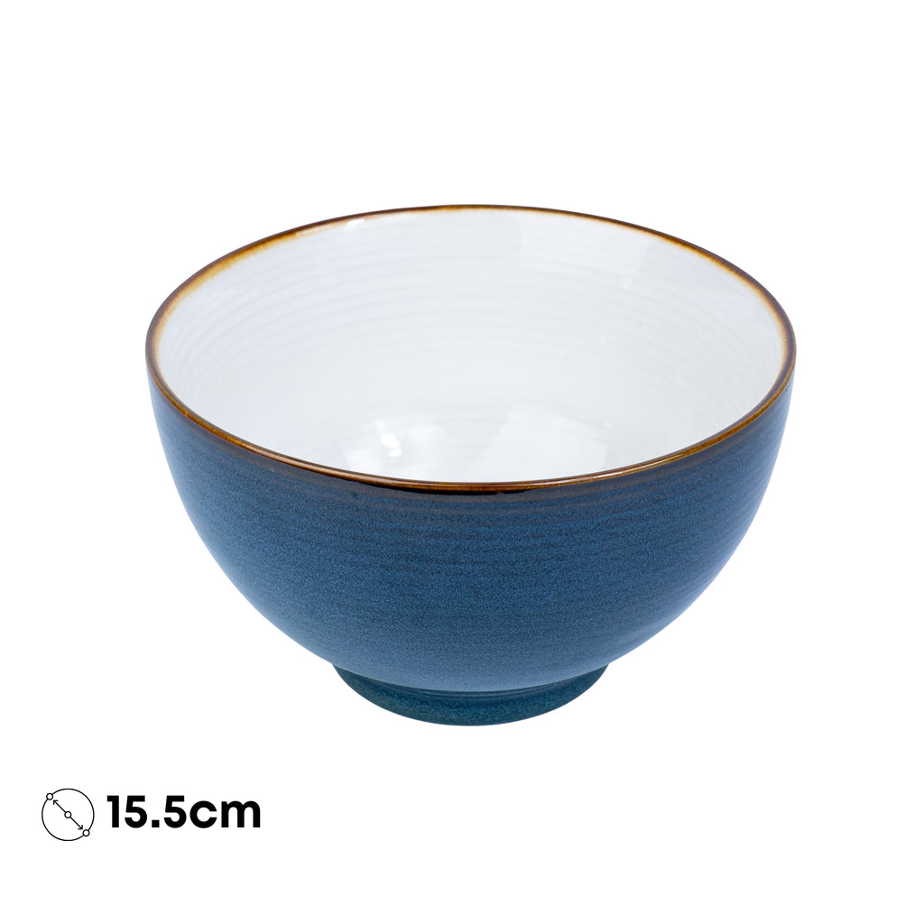 Tigela Redonda em Cerâmica - Interior Branco e Exterior Azul Petróleo 15.5cm REF-604005