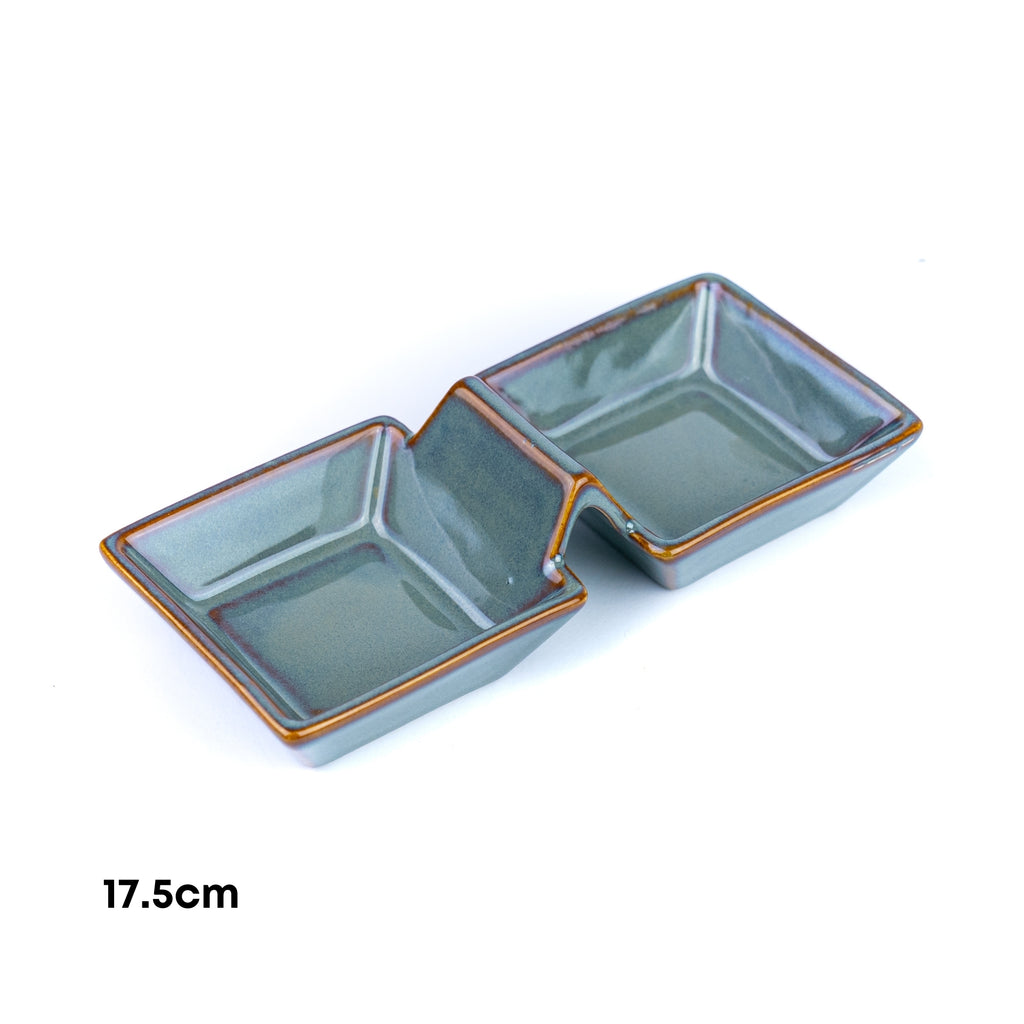 Prato Duplo de Cerâmica para Molhos com Pega - Verde Jade (17,5cm)REF-118018