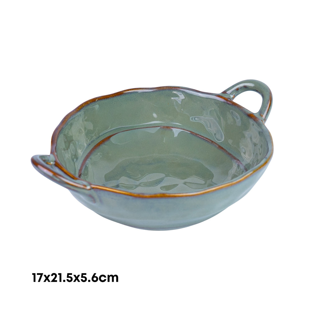 Tigela Oval de Cerâmica com Pegas - Verde Jade (17x21,5x5,6cm) REF-148004