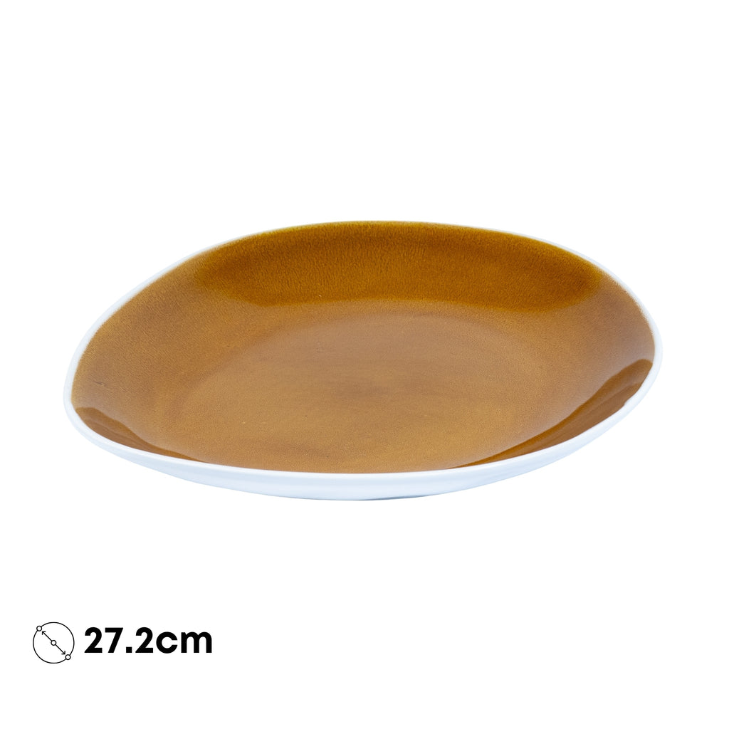 Prato Redondo Grande em Cerâmica - Bicolor Interior Mostarda/Verde e Exterior Branco 27.2cm REF-640001