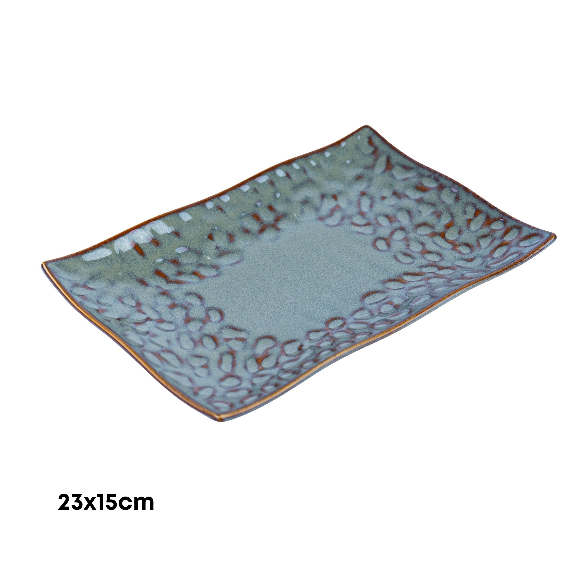 Prato Retangular de Cerâmica com Padrão Orgânico em Verde Jade REF-12103006