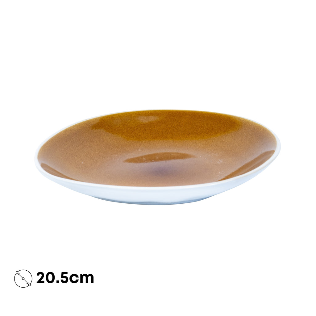 Prato Redondo Médio em Cerâmica - Bicolor Interior Mostarda/Verde e Exterior Branco 20.5cm REF-640002